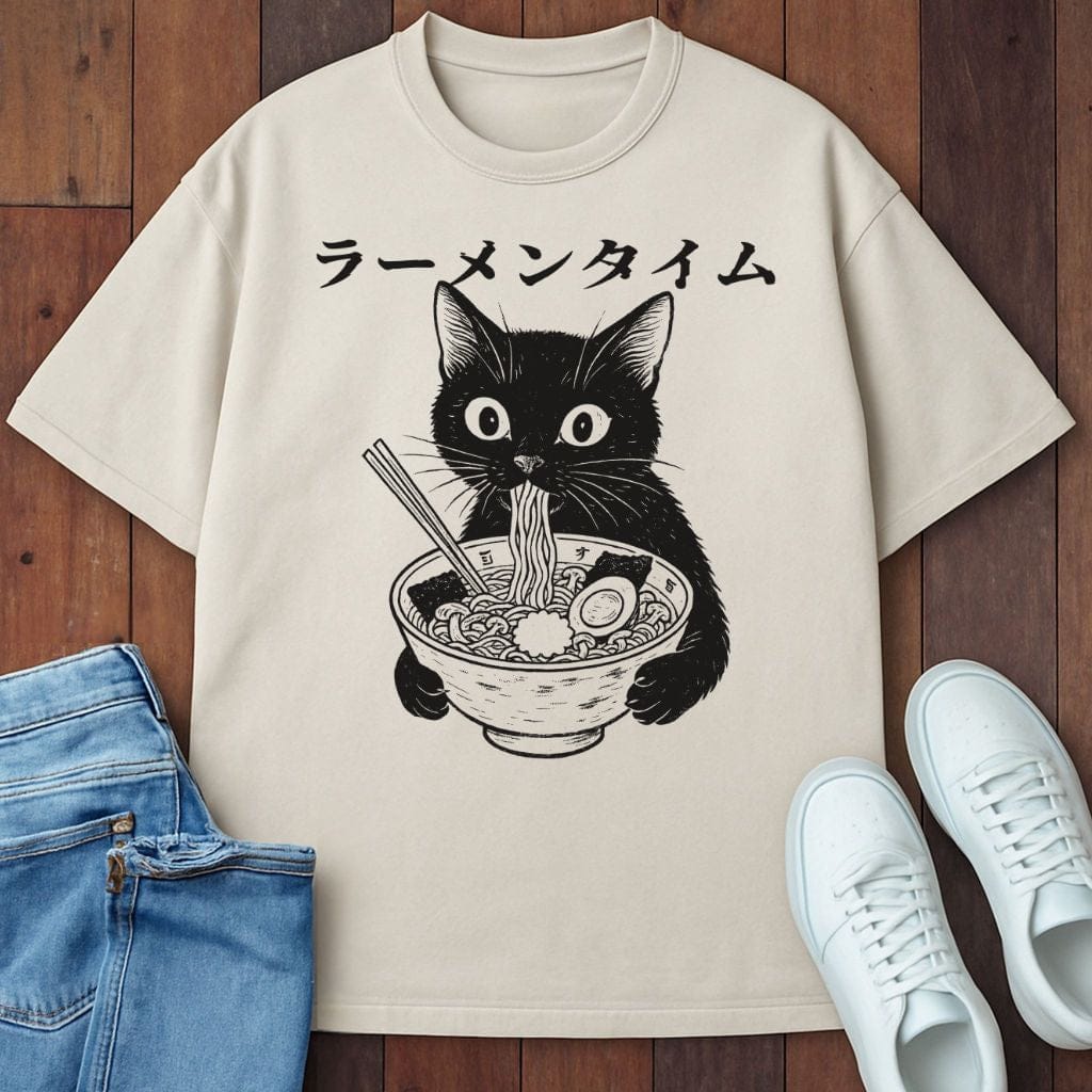 Cat Eating Ramen T-Shirt Ivory / S 87379428752282054967 T-Shirt