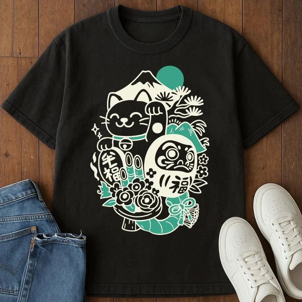 Daruma Neko T-Shirt Black / S 23388114841318782663 T-Shirt