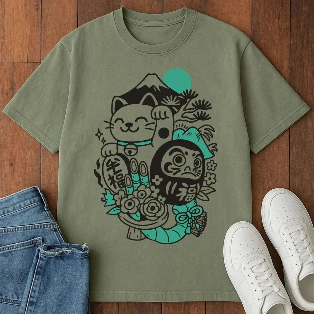 Daruma Neko T-Shirt Moss / S 19019076330790682105 T-Shirt