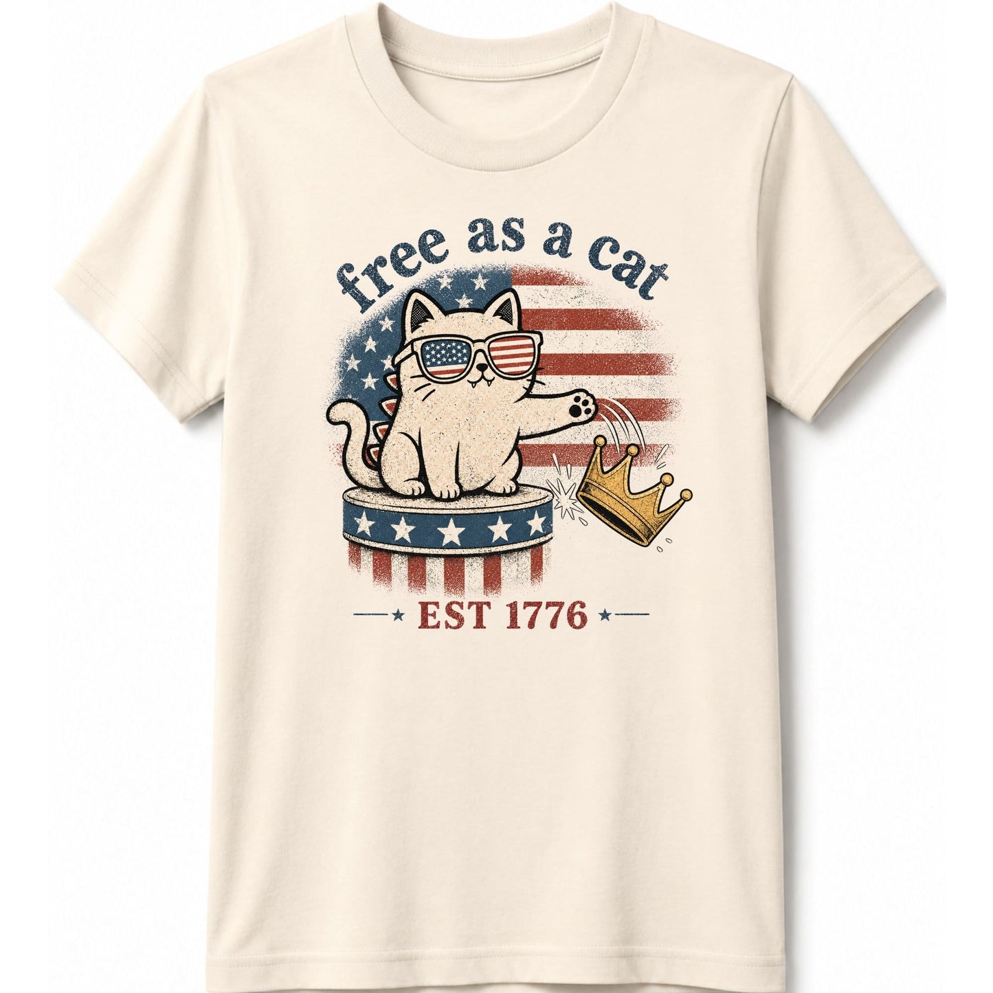 Free As A Cat 1776 Kids Tee S / Natural 18202637977386089481 Kids clothes