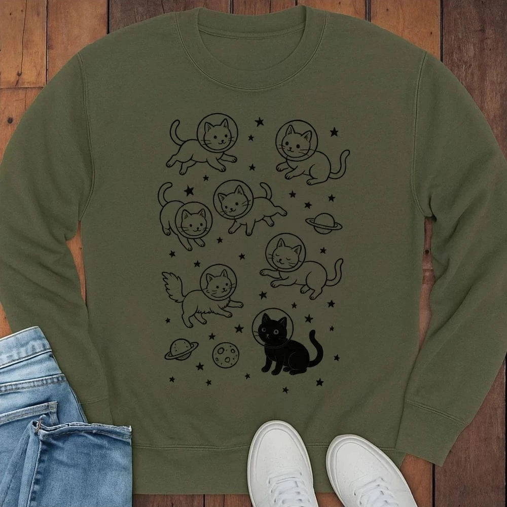 Galaxy Meow Sweatshirt S / Military Green 93590863719933171335 Sweatshirt