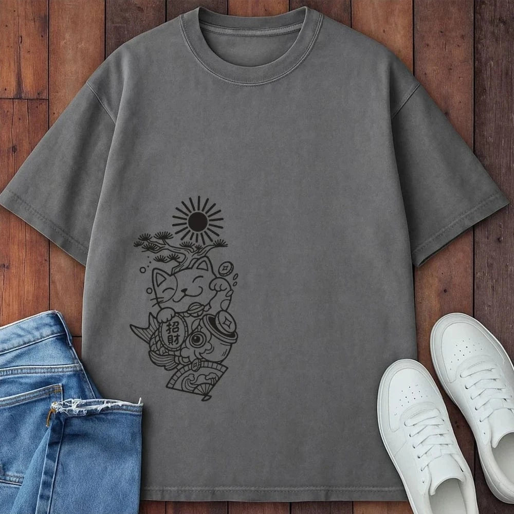 Koi And Fortune T-Shirt Grey / S 89226498067694742367 T-Shirt