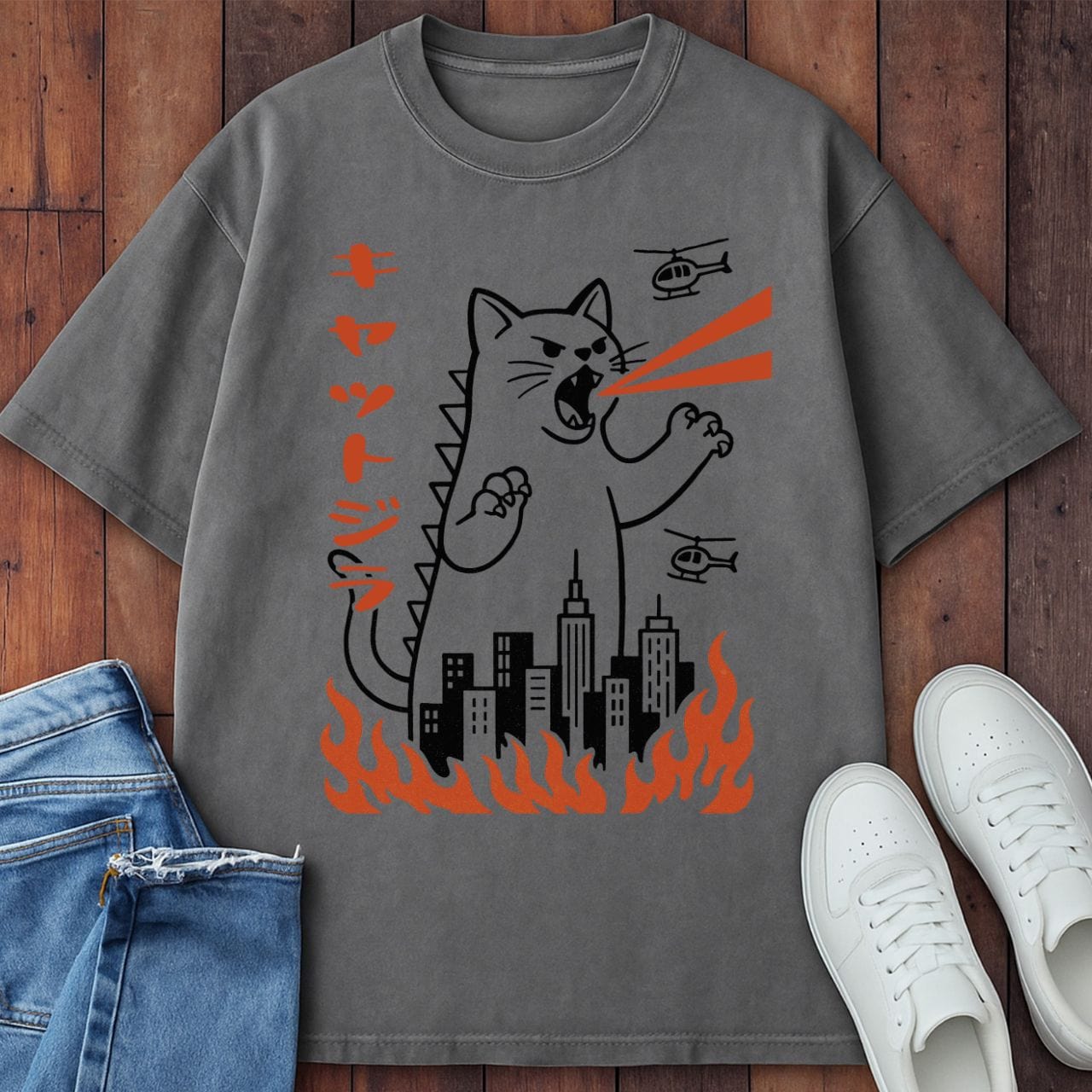 Kyattojira T-Shirt – Softest Cat Tee on Earth Grey / S 17574911334613840379 T-Shirt