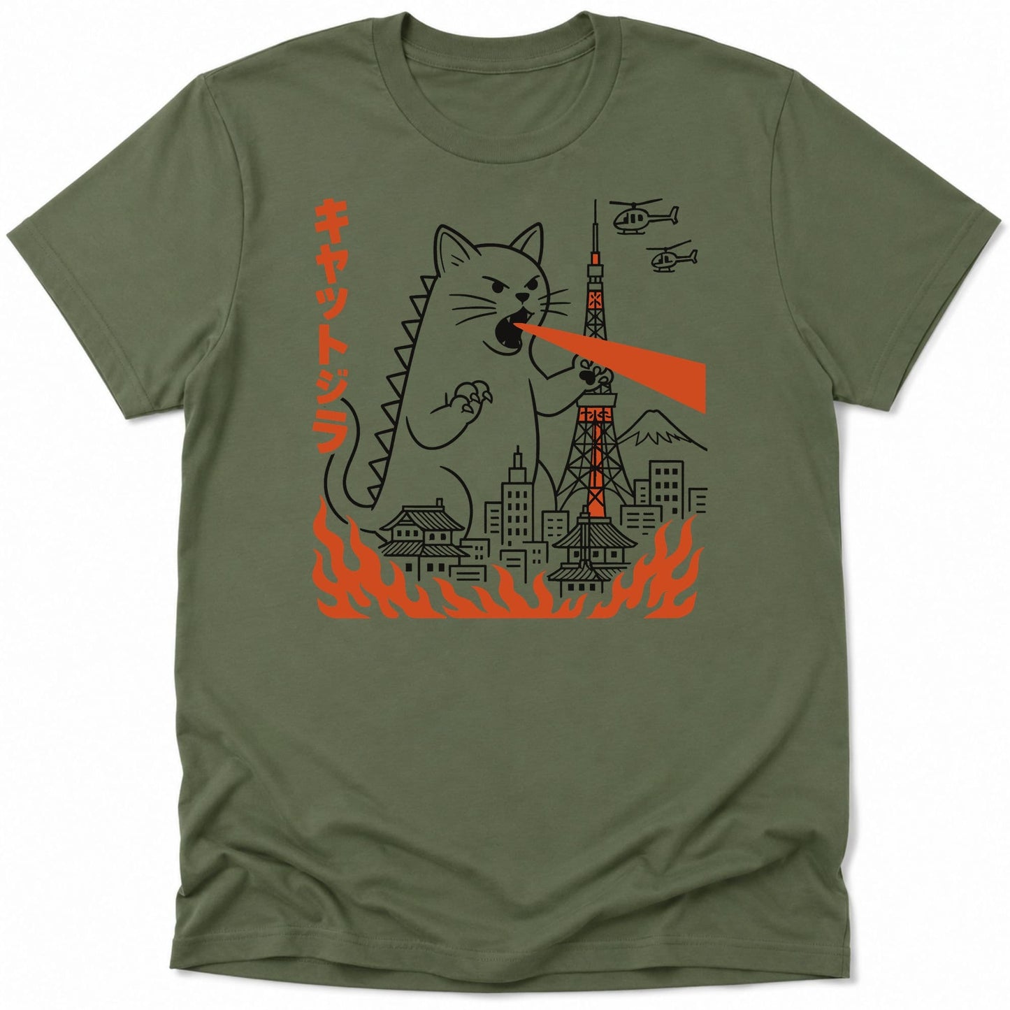 Kyattojira Visits Tokyo Everyday Softstyle Tee Military Green / S 85738865069953234012 T-Shirt