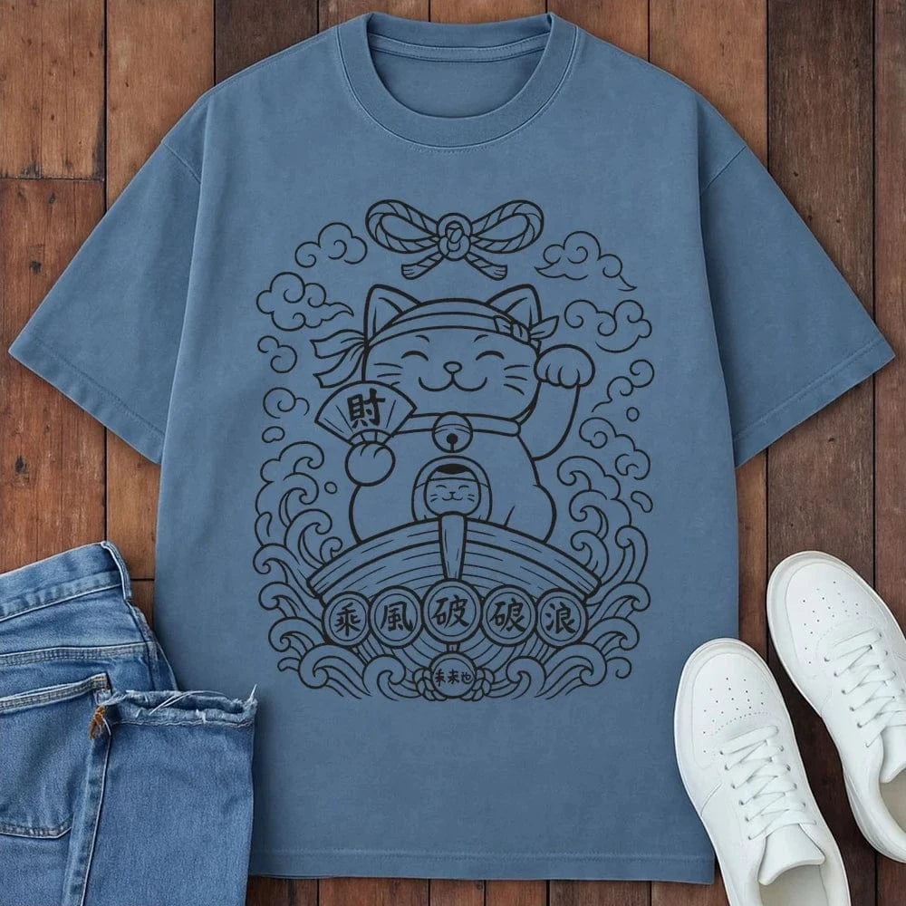 Lucky Cat Currents T-Shirt Blue Jean / S 98571173901860874169 T-Shirt