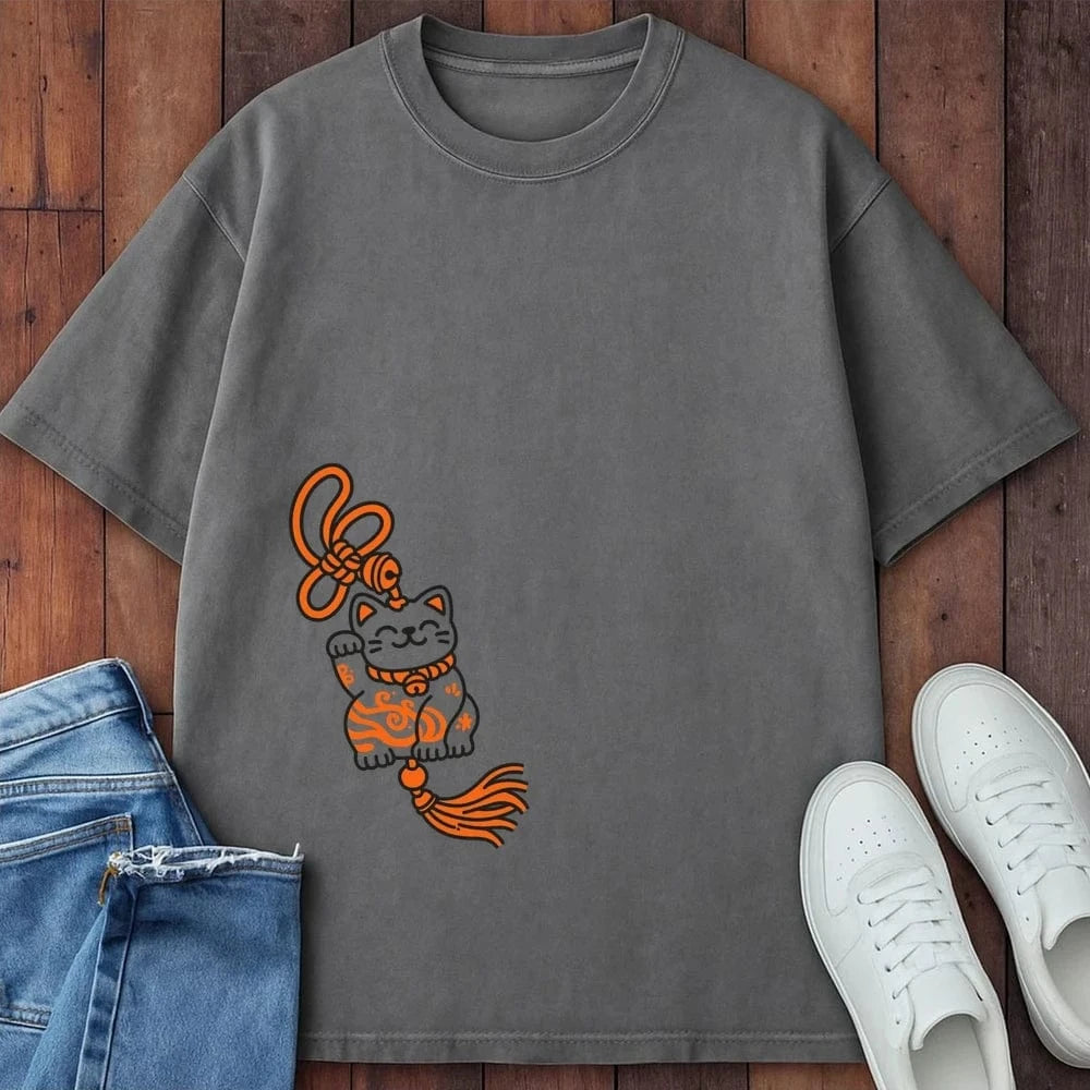 Lucky Neko Charm T-Shirt Grey / S 16942575706934867686 T-Shirt