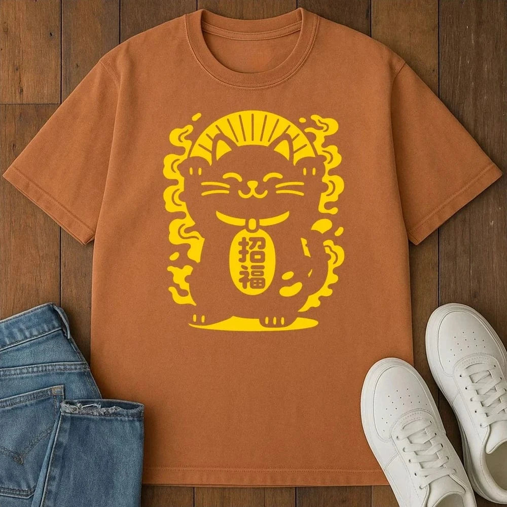 Maneki Neko Glow T-Shirt – Softest Cat Tee on Earth Yam / S 30737404076230804514 T-Shirt