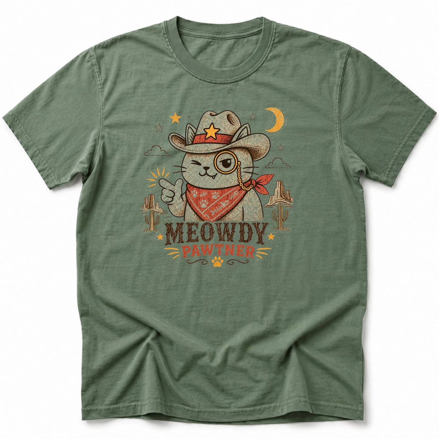 Meowdy Pawtner T-Shirt Moss / S 21634376818863009664 T-Shirt