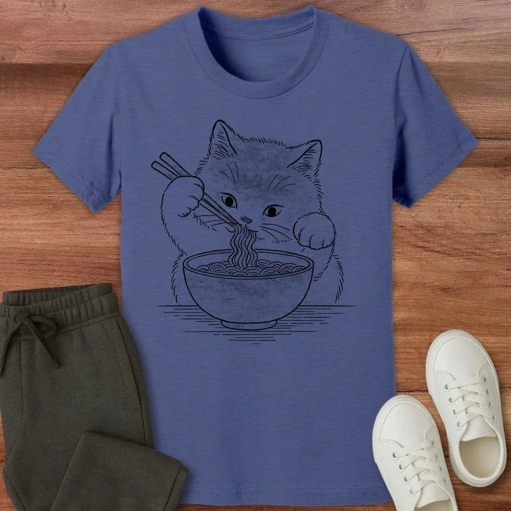 Ramen Meow Kids T-Shirt Heather Navy / S 89593117427418395695 Kids clothes