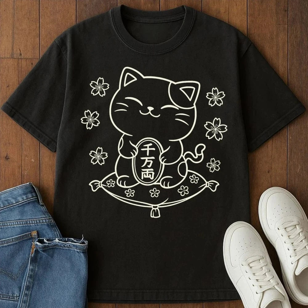 Sakura Fortune Cat T-Shirt Black / S 11576133606763629988 T-Shirt