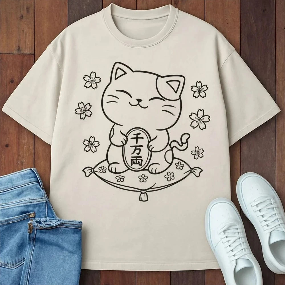 Sakura Fortune Cat T-Shirt Ivory / S 26726762591602771471 T-Shirt