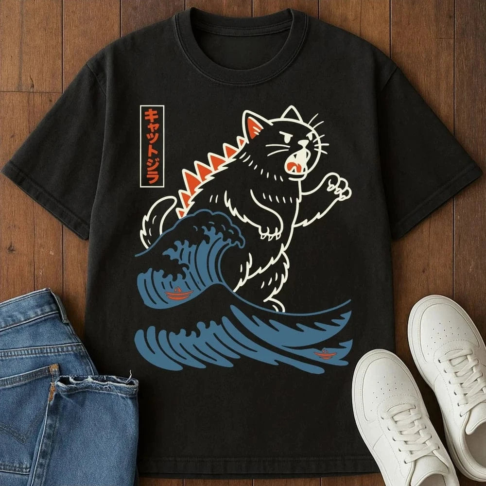 Wave Of Kyattojira T-Shirt – Softest Cat Tee on Earth Black / S 92774041714560490252 T-Shirt