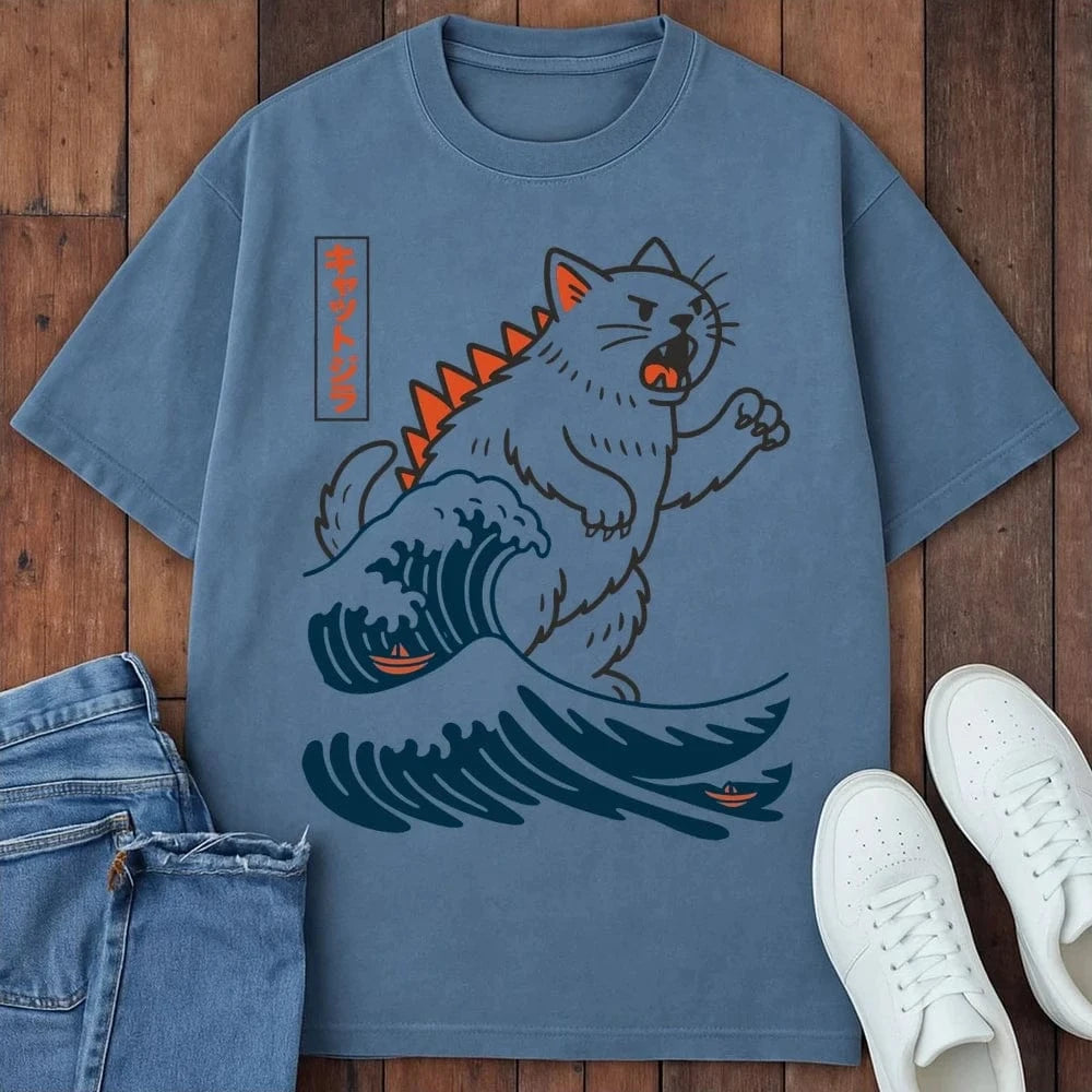 Wave Of Kyattojira T-Shirt – Softest Cat Tee on Earth Blue Jean / S 21613431502157239678 T-Shirt