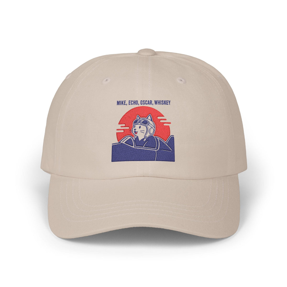 M.E.O.W. Embroidered Classic Cap — Stone & Blue