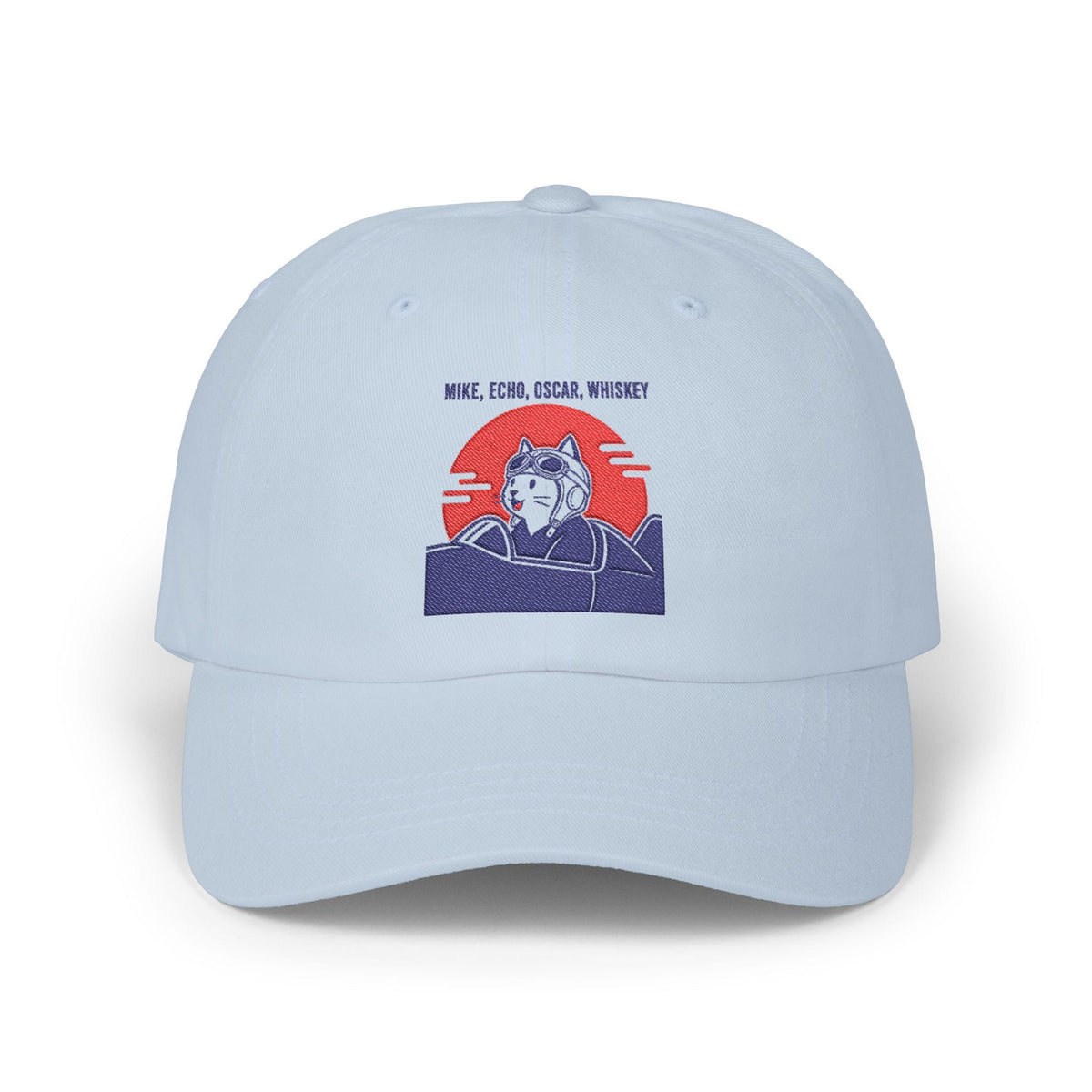 M.E.O.W. Embroidered Classic Cap — Stone & Blue