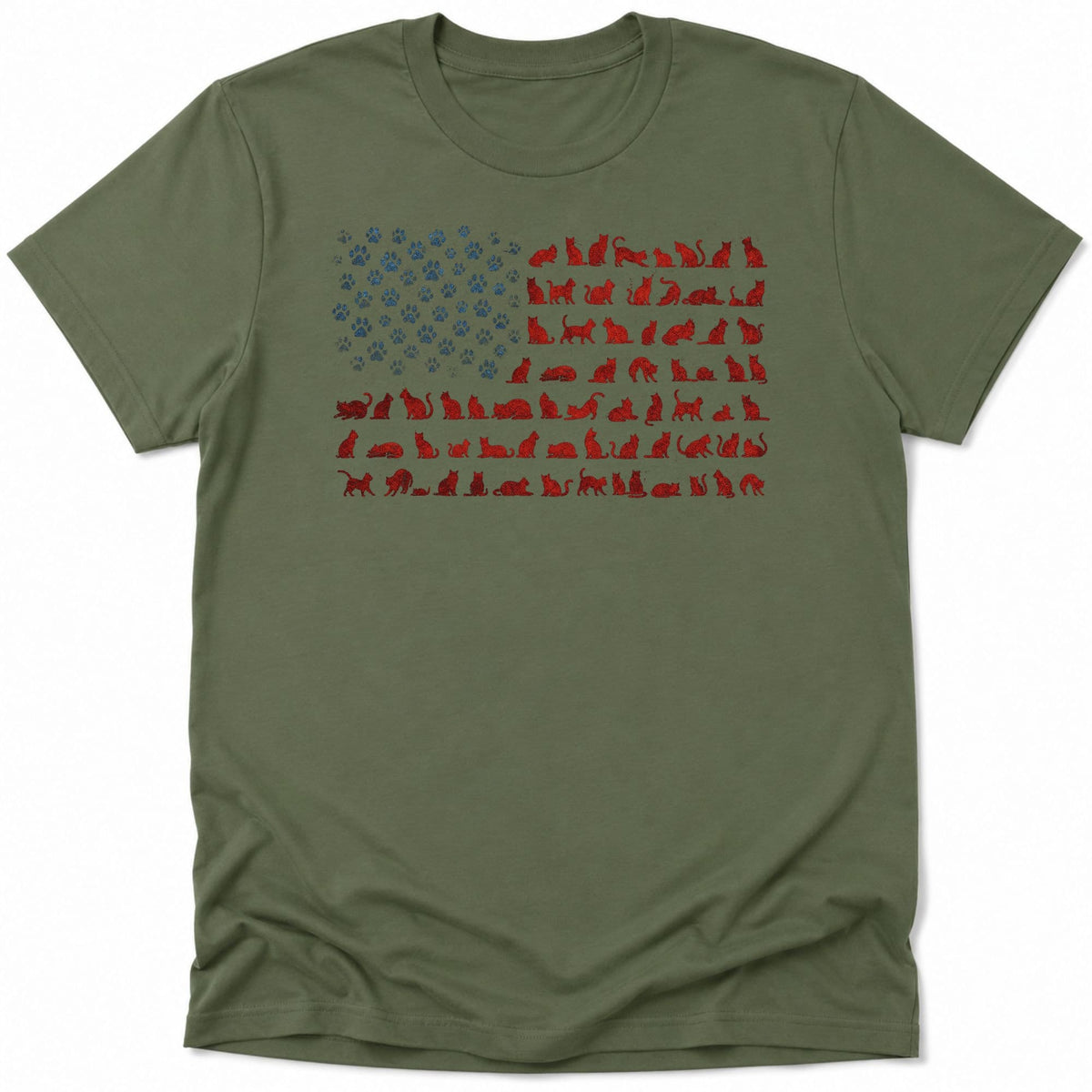 Ameowican Flag Everyday Softstyle Tee S / Military Green 65535165385689119184 T-Shirt
