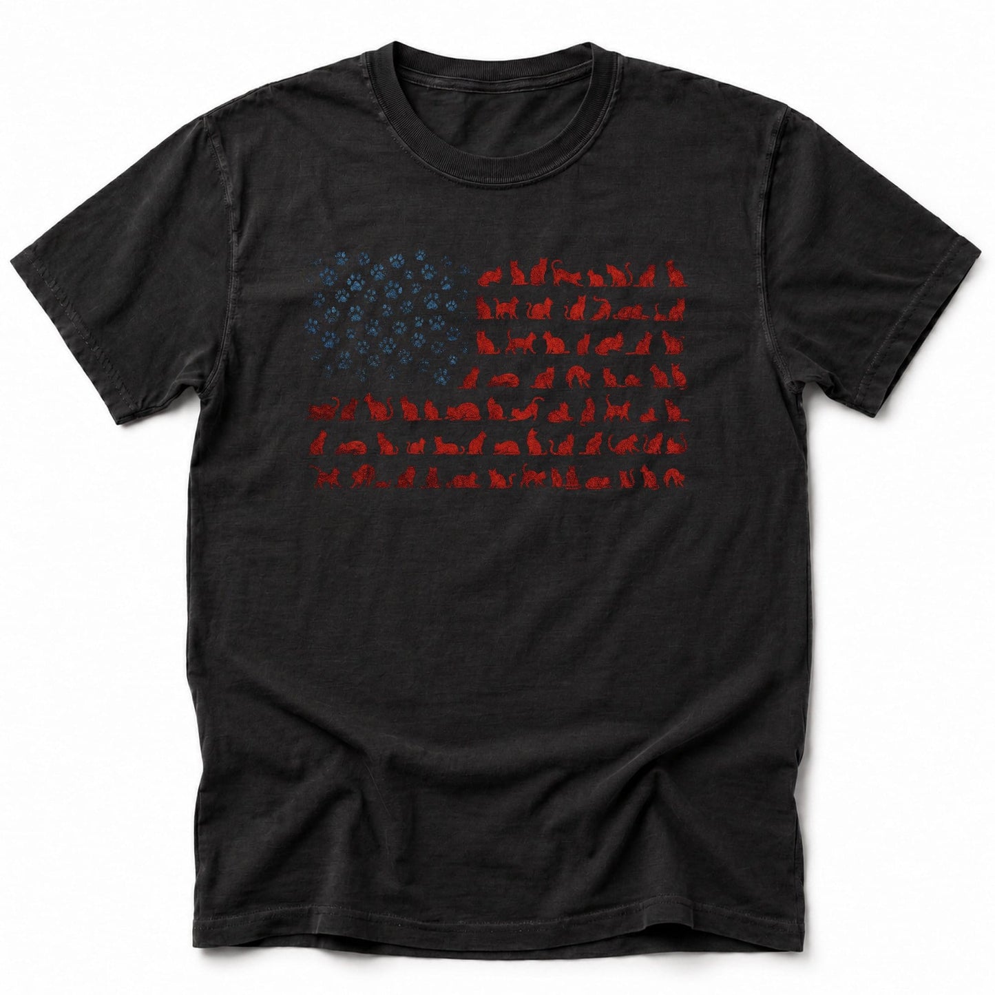 Ameowican Flag T-Shirt Black / S 60776342020888972834 T-Shirt