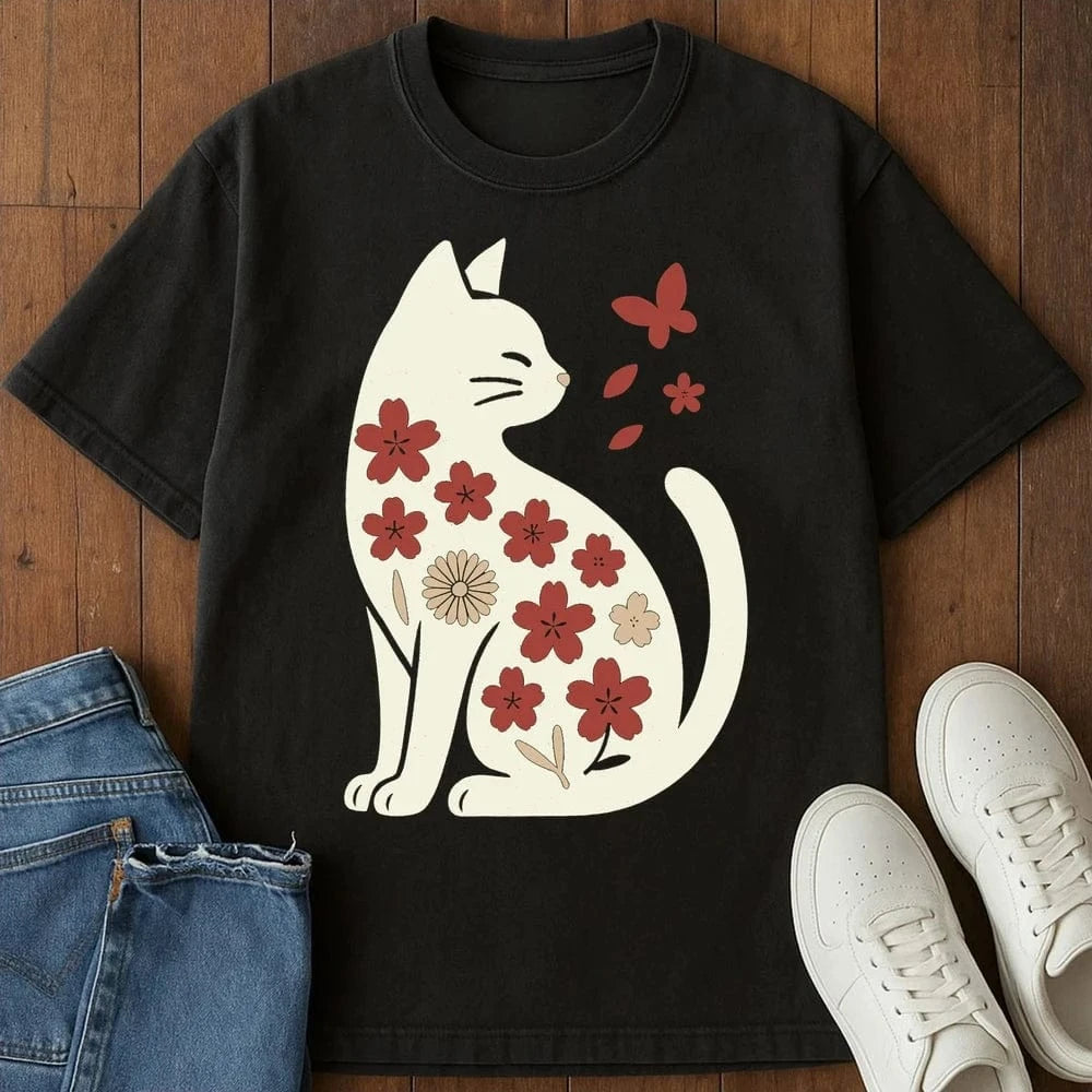 Bloom Cat T-Shirt Black / S 60158927420883205485 T-Shirt