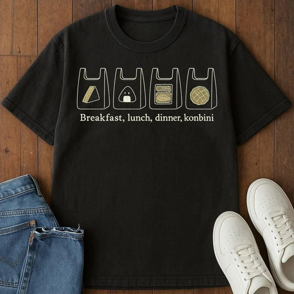 Breakfast Lunch Dinner Konbini T-Shirt Black / S 25078382458149043223 T-Shirt