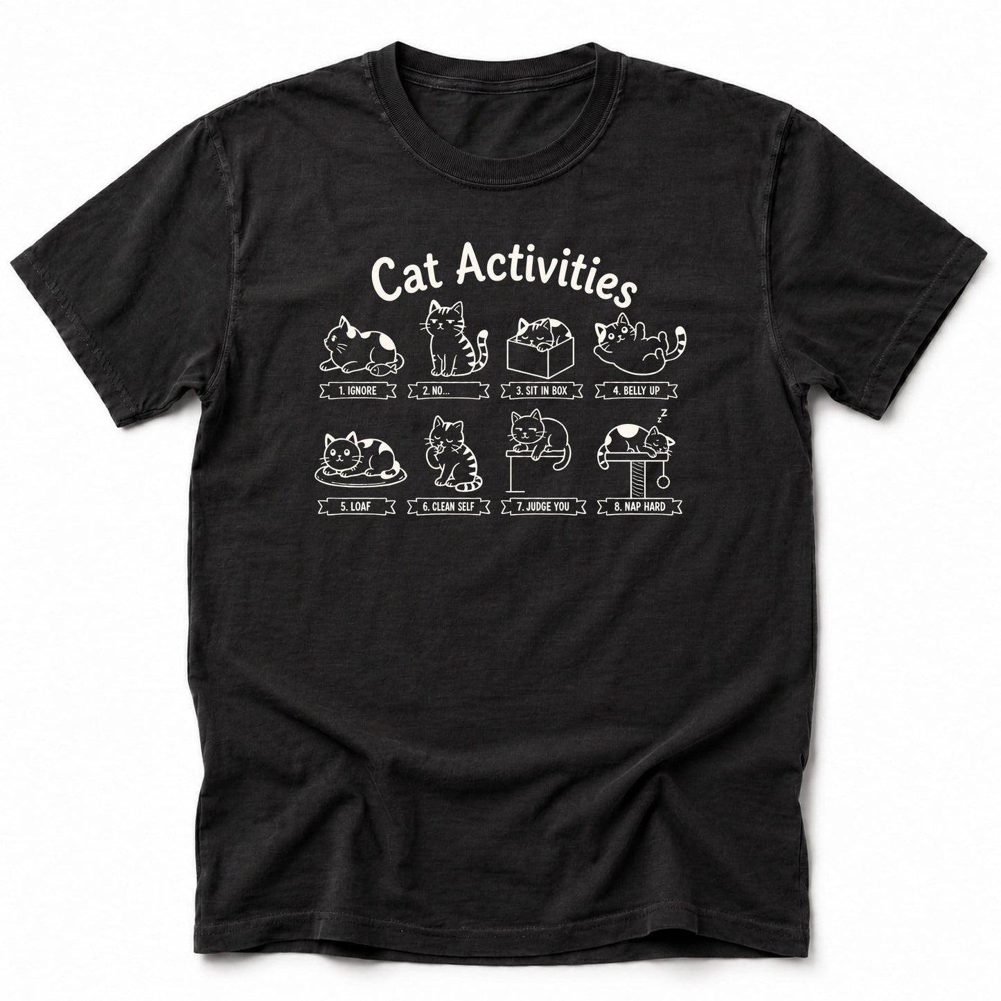 Cat Activities T-Shirt Black / S 21021770582058213007 T-Shirt