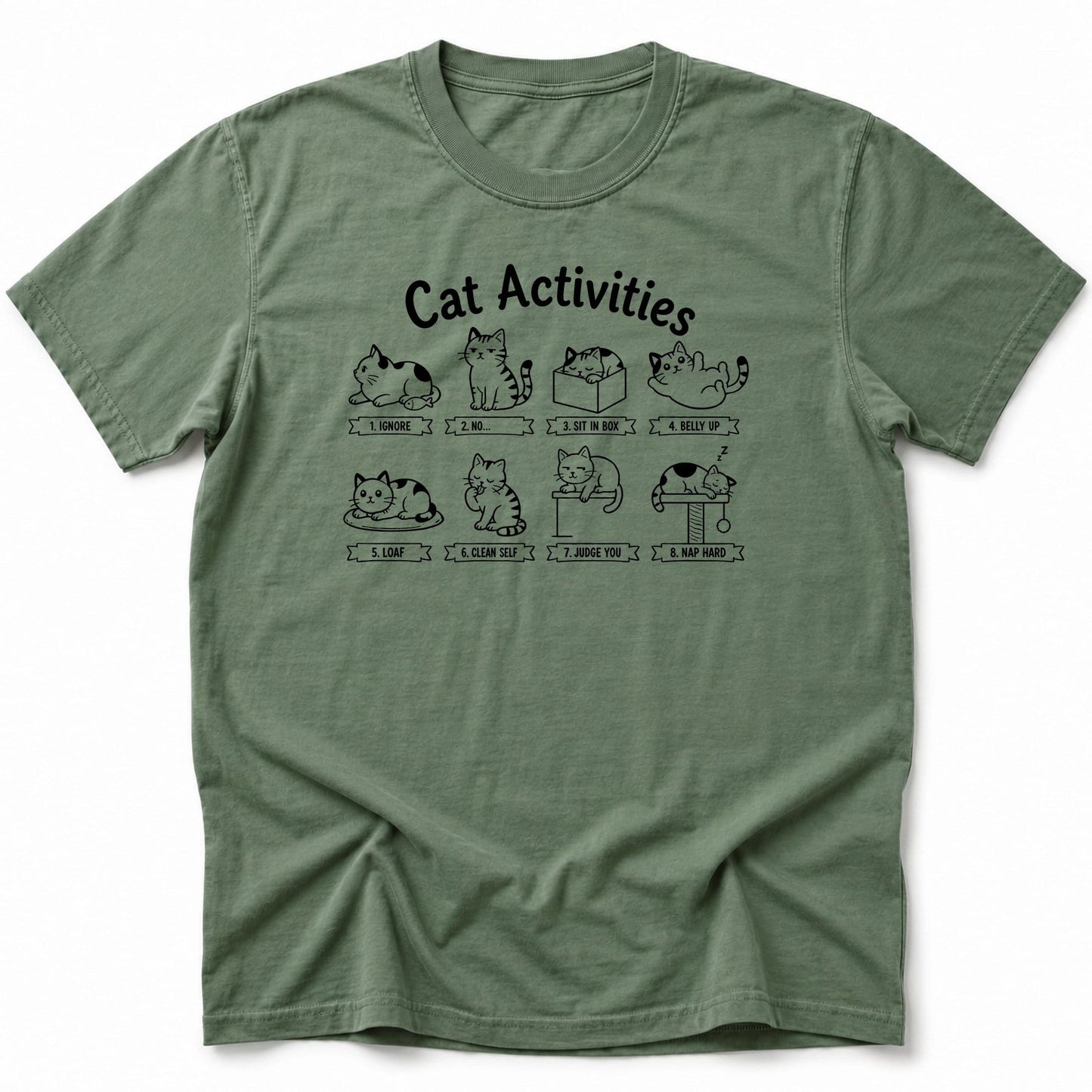 Cat Activities T-Shirt Moss / S 17599396179154493094 T-Shirt