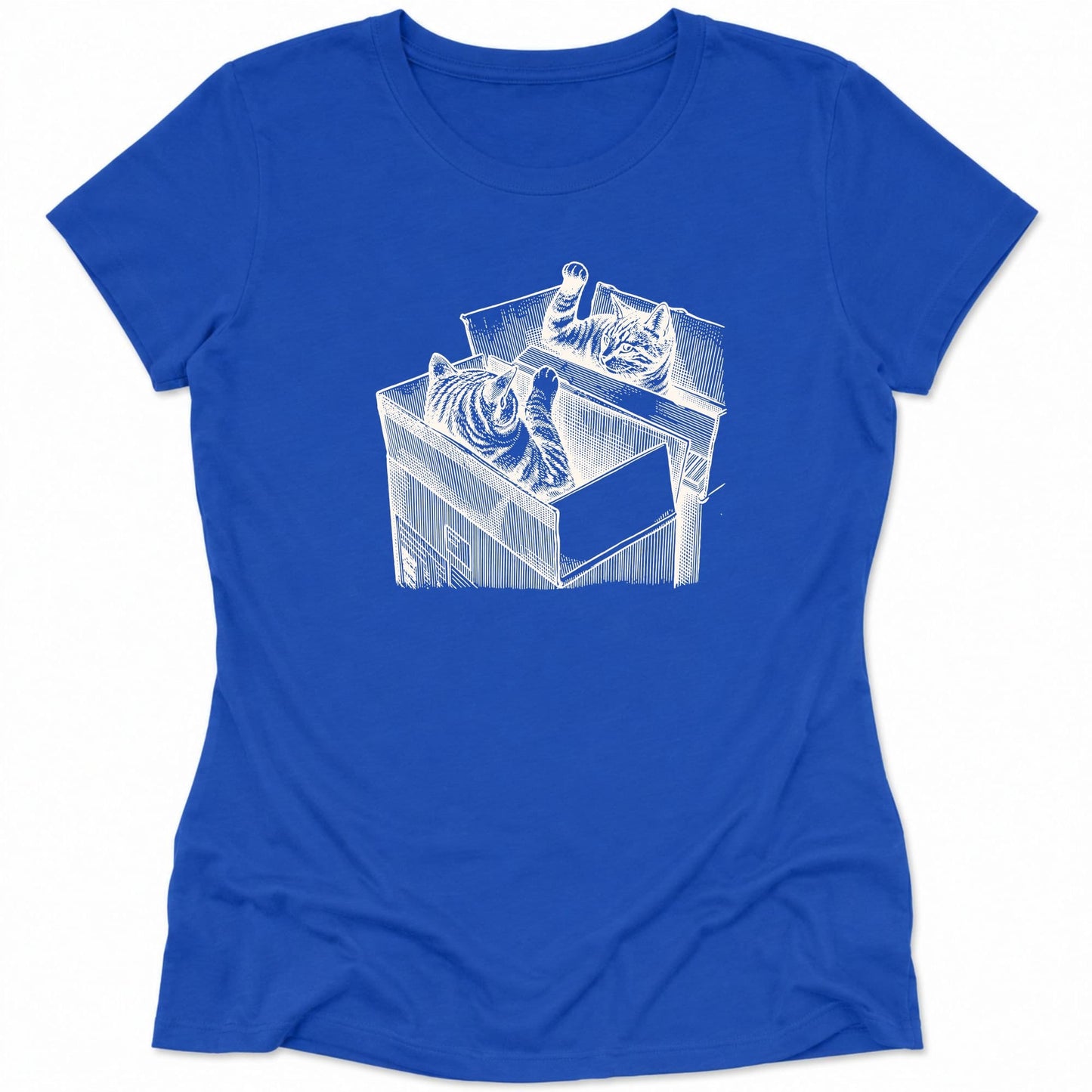 Cat Box Battle Womens Tee True Royal / S 33068534916969755665 T-Shirt