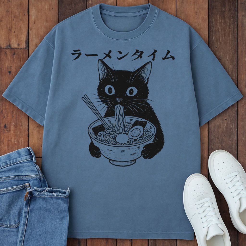 Cat Eating Ramen T-Shirt Blue Jean / S 24566436287623009797 T-Shirt