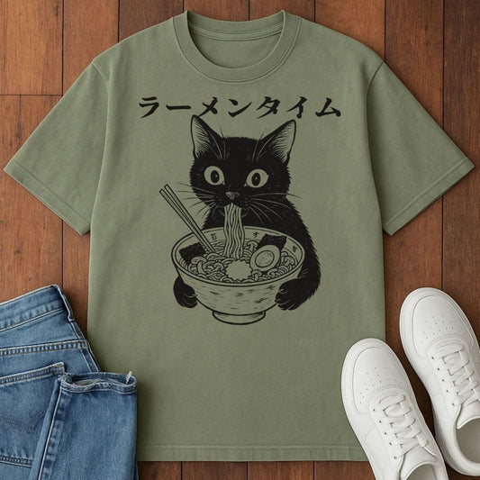 Cat Eating Ramen T-Shirt Moss / S 33110490862764092790 T-Shirt
