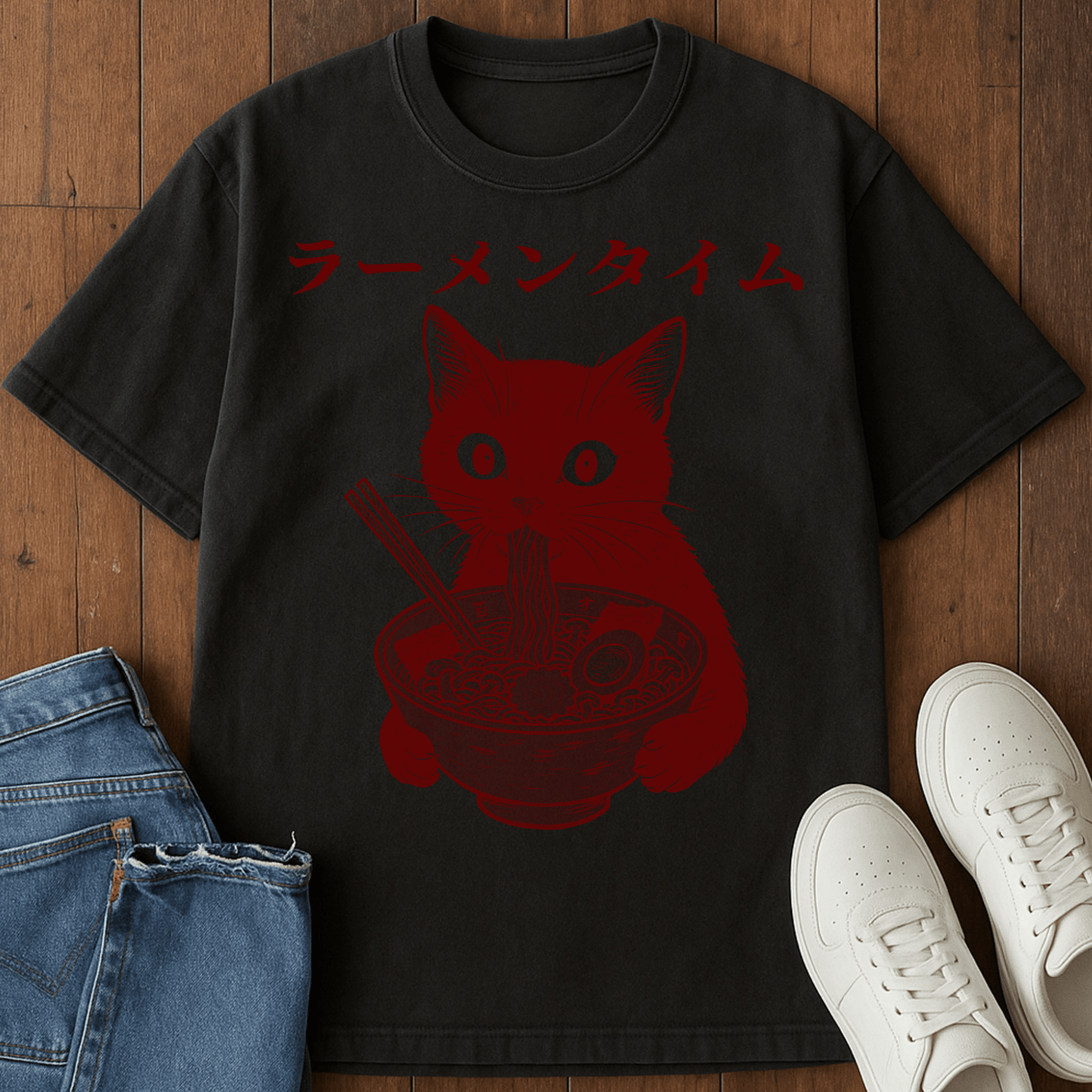 Cat Eating Ramen T-Shirt  – Softest Cat Tee on Earth Black / S 28333412443772279490 T-Shirt