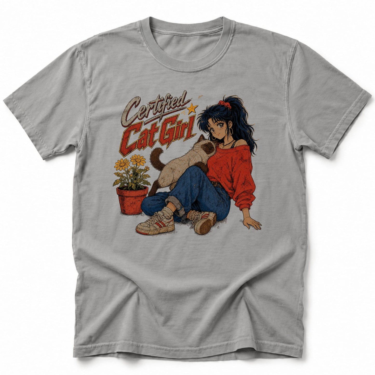 Cat Girl Certified 2 T-Shirt Grey / S 66713893880129067711 T-Shirt