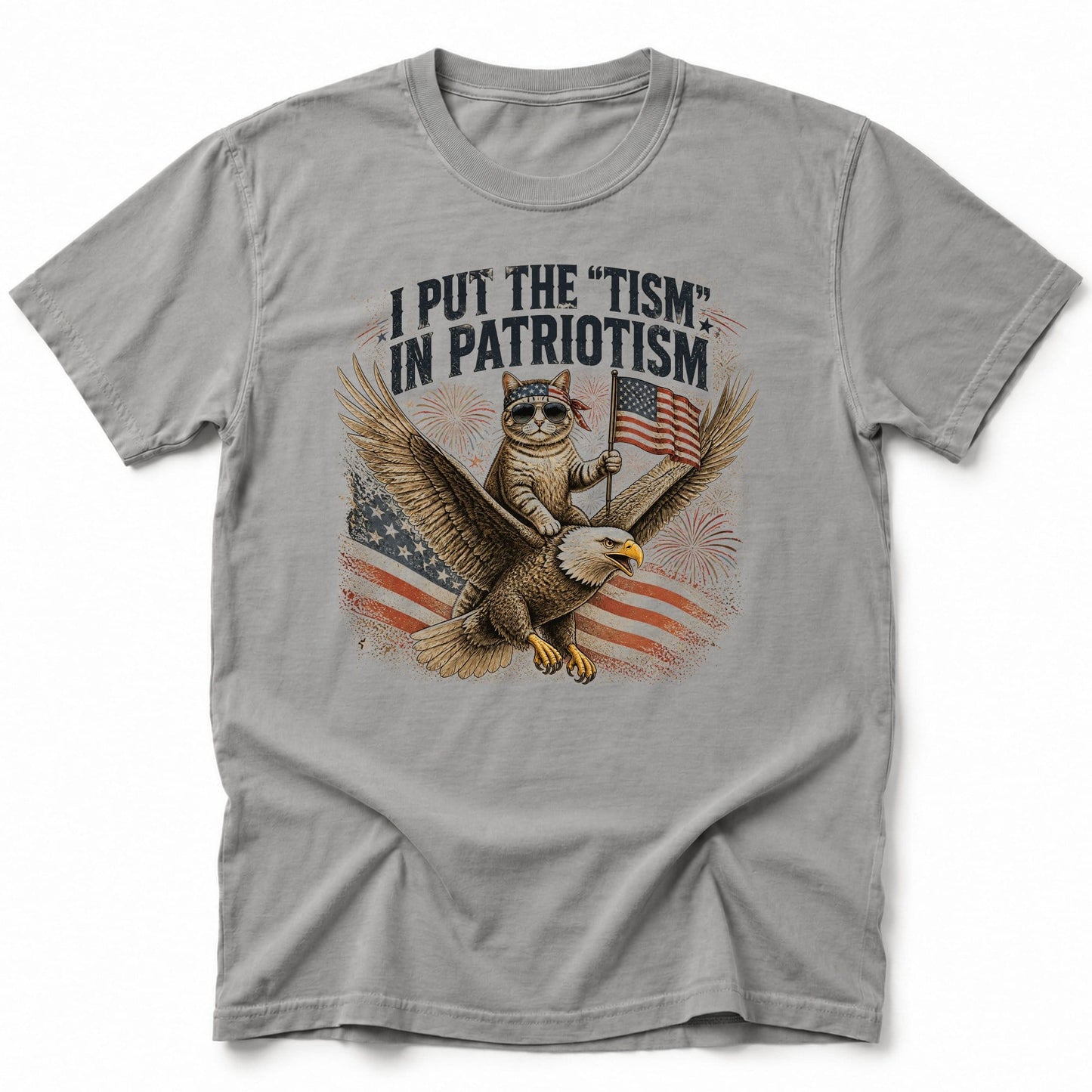 Cat Patriot T-Shirt Grey / S 20455373264870407942 T-Shirt