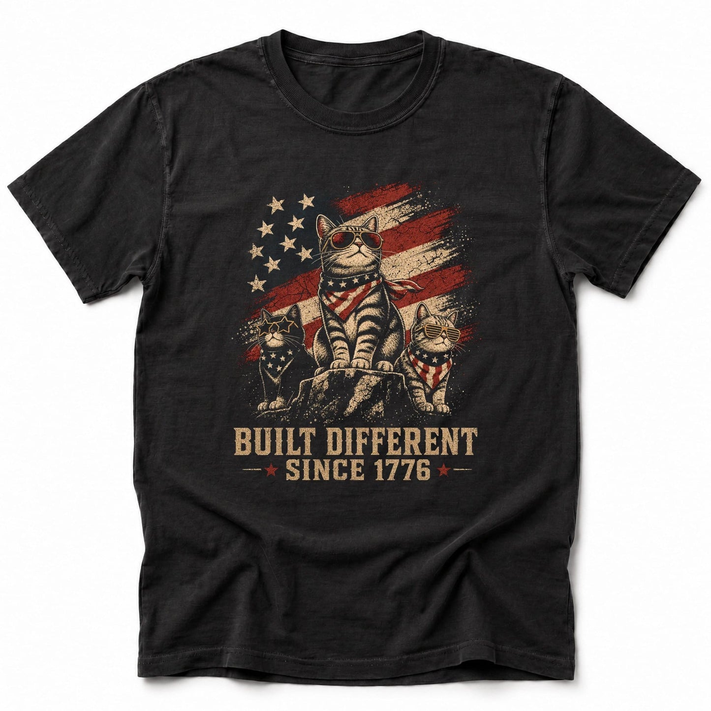 Cats Build Different 1776 T-Shirt Black / S 18582411910619153666 T-Shirt