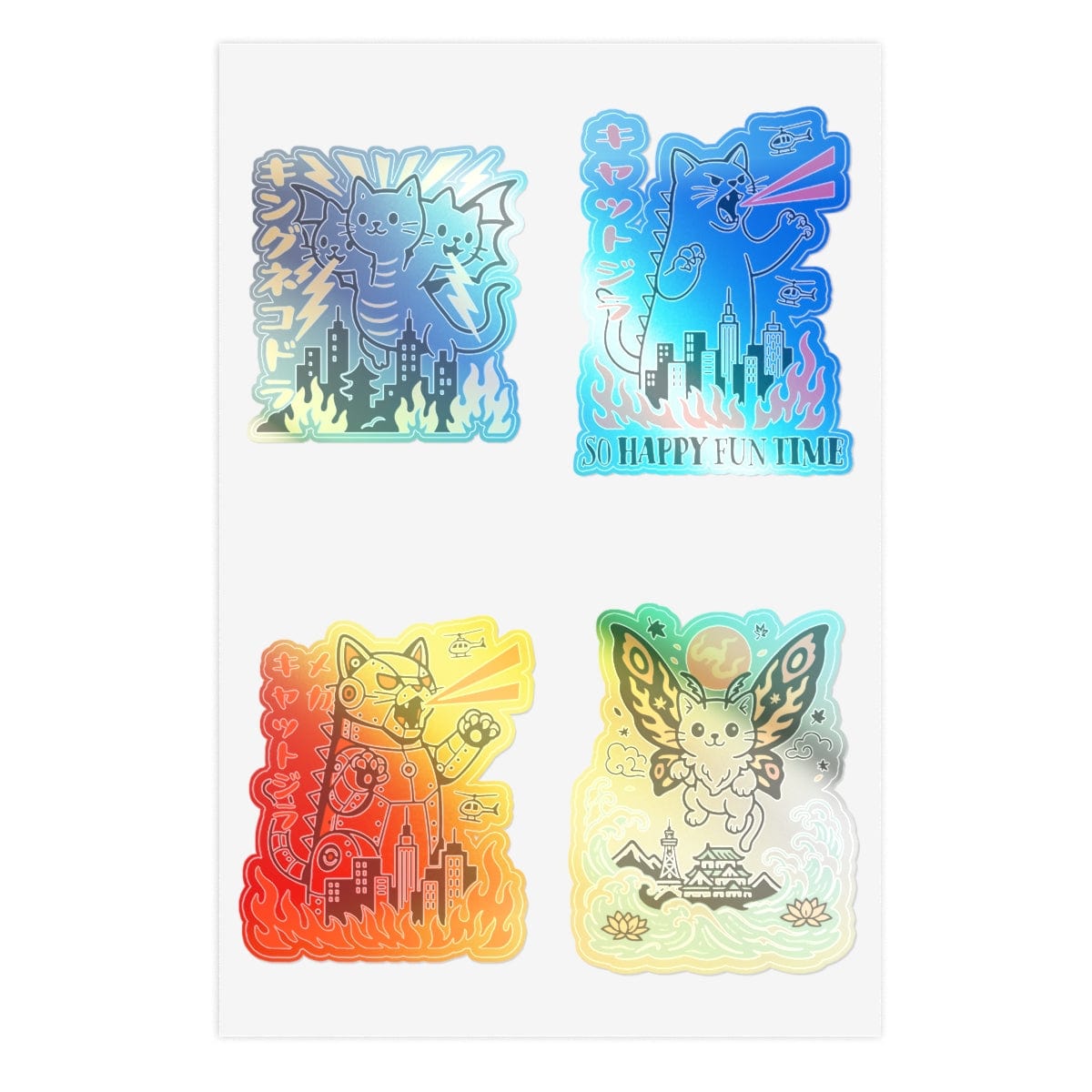 Catzilla & Friends — Exclusive Sticker Pack 6" × 4" / Holographic / Die-Cut 98094618443071371312 Paper products