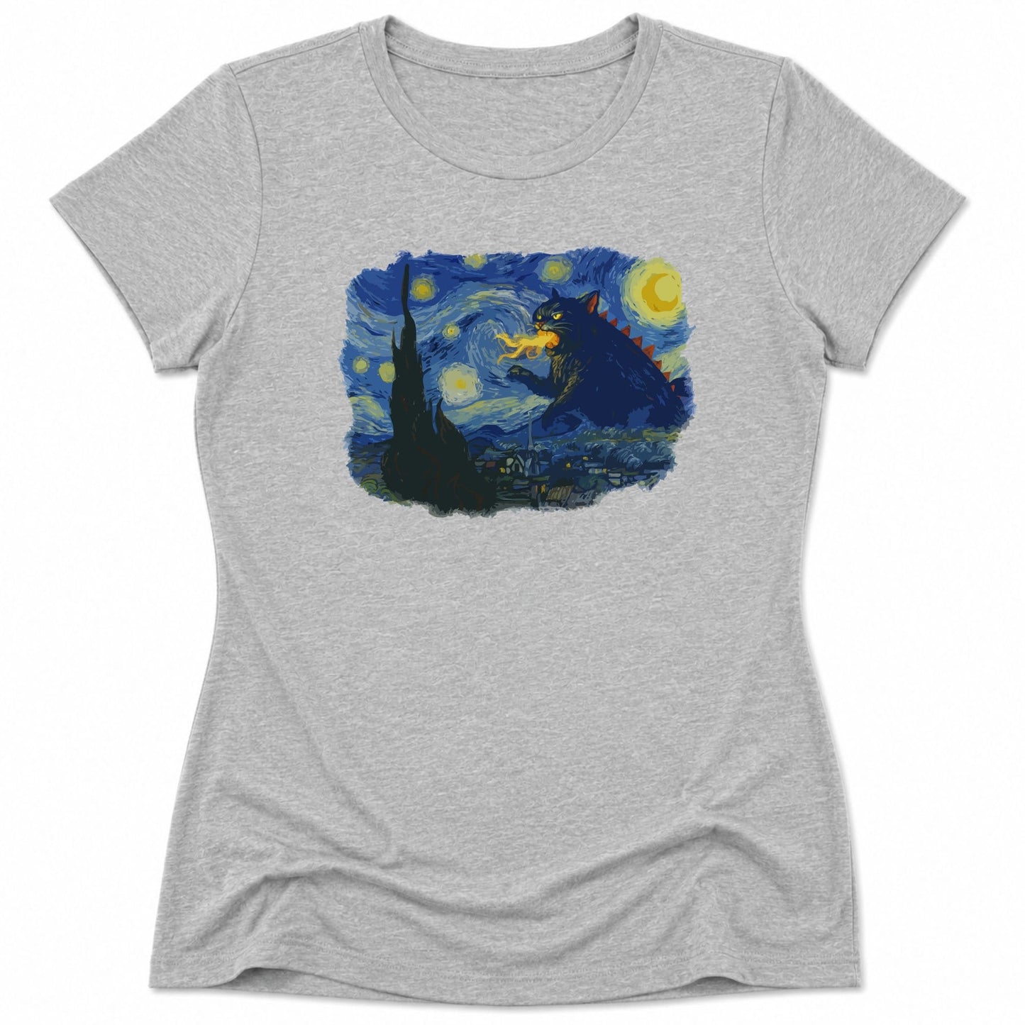 Catzilla Night Womens Tee Athletic Heather / S 43036325982804848415 T-Shirt