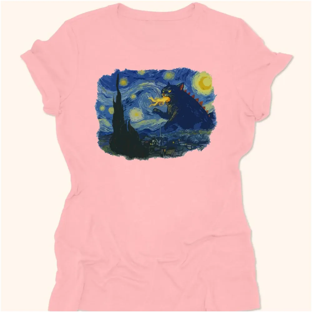 Catzilla Night Womens Tee Pink / S 27947490288936788734 T-Shirt