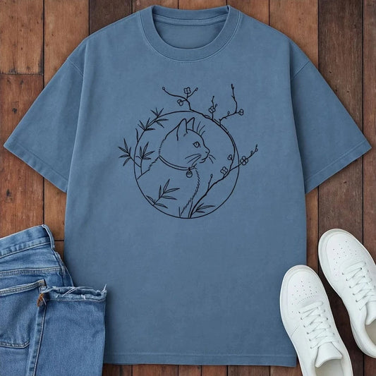 Cherry Blossom Cat T-Shirt  – Softest Cat Tee on Earth Blue Jean / S 29319789283695121610 T-Shirt