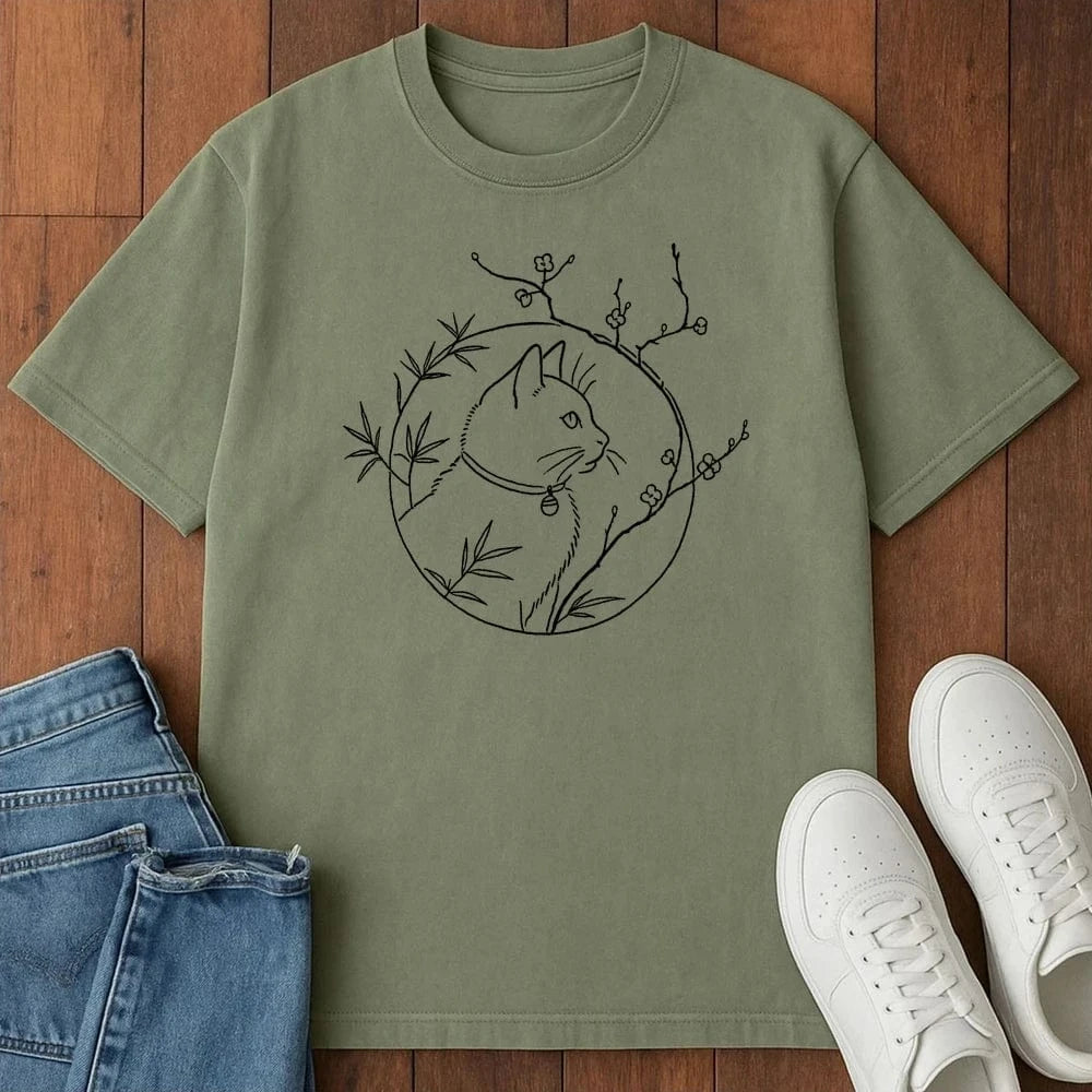 Cherry Blossom Cat T-Shirt  – Softest Cat Tee on Earth Moss / S 30475633272275441369 T-Shirt