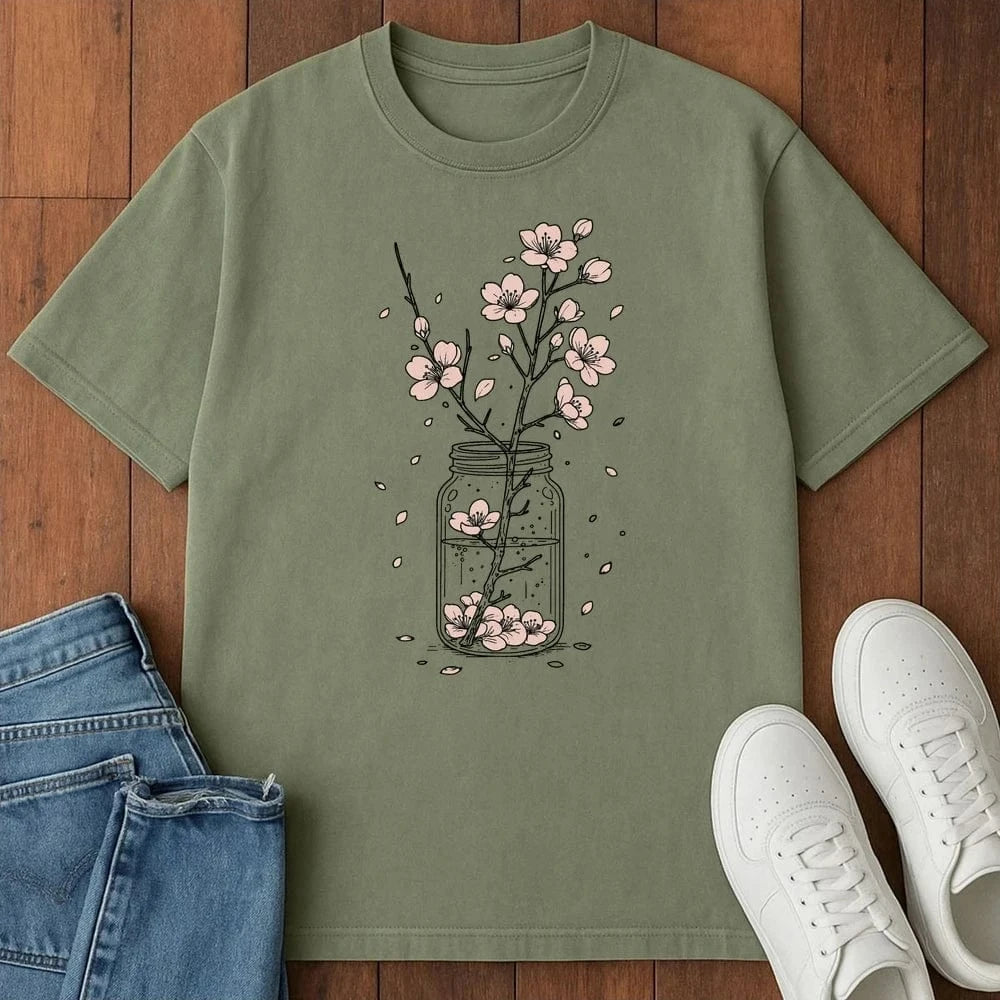 Cherry Blossom Jar T-Shirt Moss / S 25183378127090606779 T-Shirt