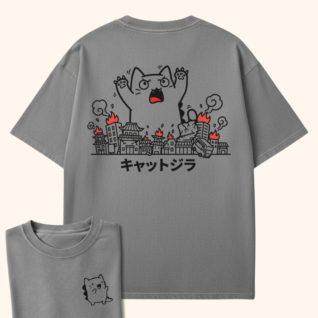 Cute Chaos Kyattojira Back Tee Grey / S 59930629591282069385 T-Shirt