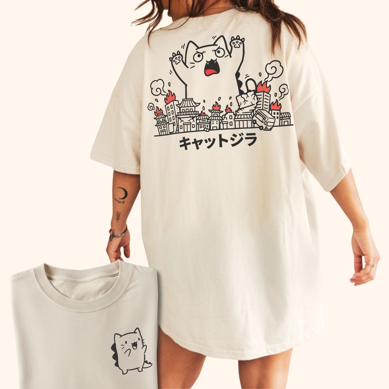 Cute Chaos Kyattojira Back Tee T-Shirt