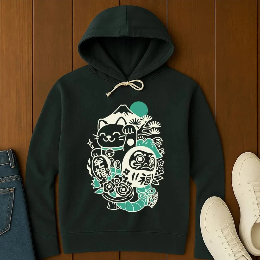 Daruma Neko Hoodie Black / S 31209257296850839023 Hoodie