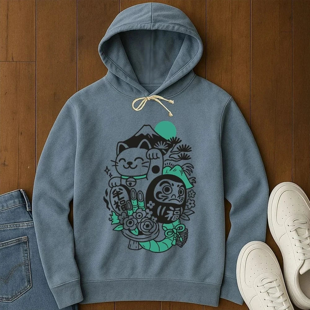 Daruma Neko Hoodie Blue Jean / S 27807839567685158268 Hoodie