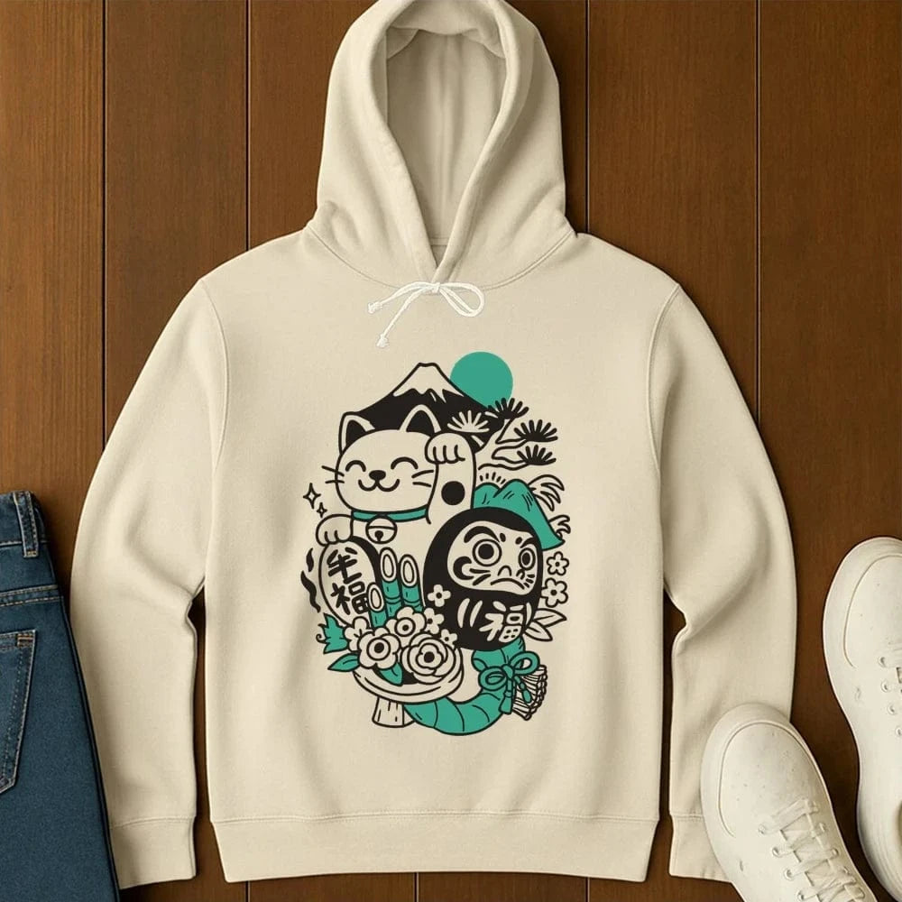 Daruma Neko Hoodie Ivory / S 87338885237402631514 Hoodie