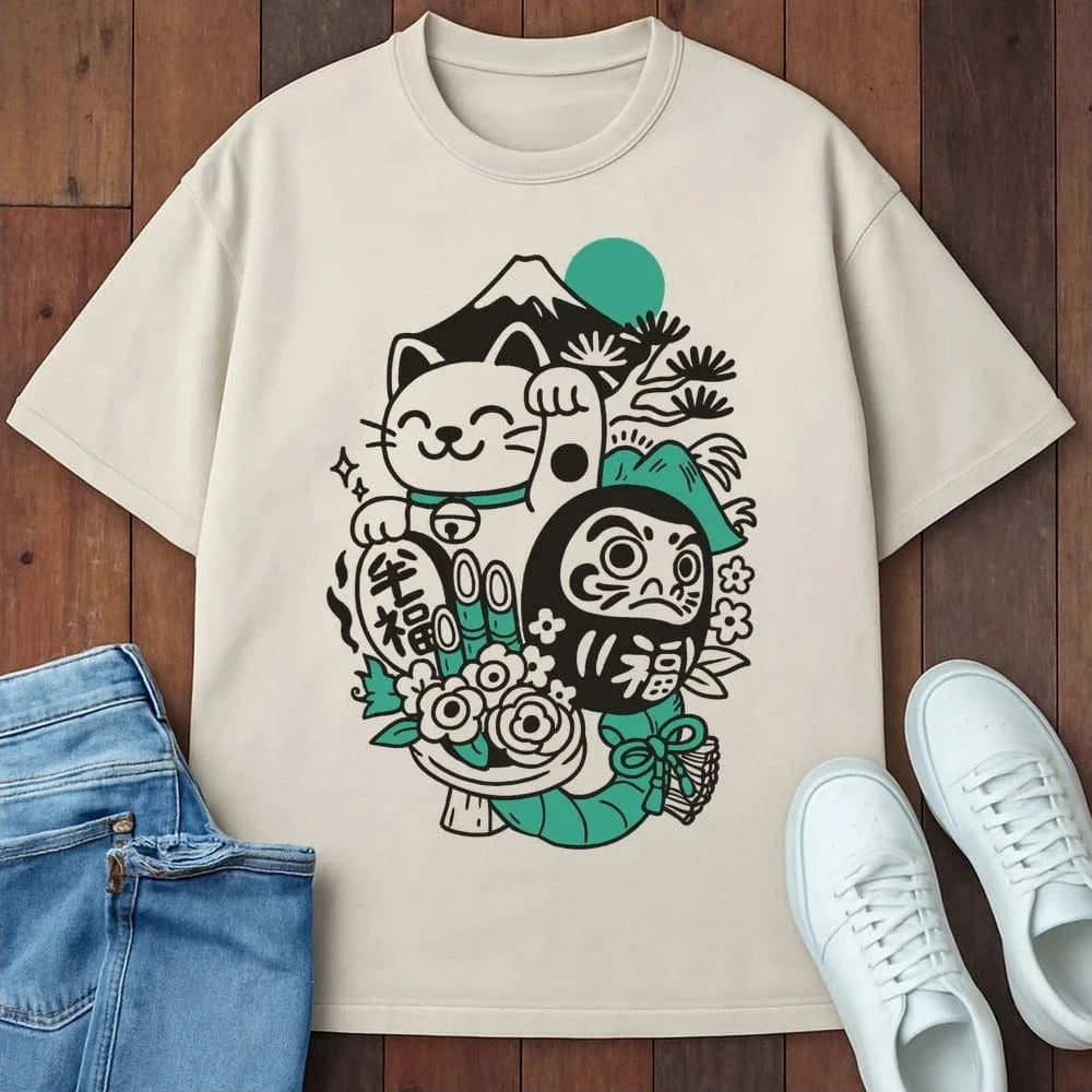 Daruma Neko T-Shirt Ivory / S 50185448960908854977 T-Shirt