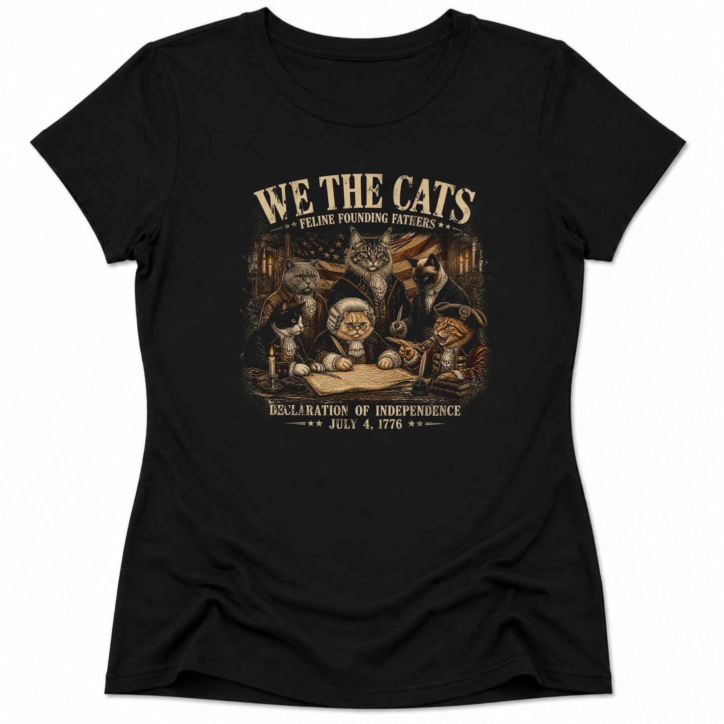 Feline Founding Fathers Womens Tee S / Black 64706424539370616497 T-Shirt