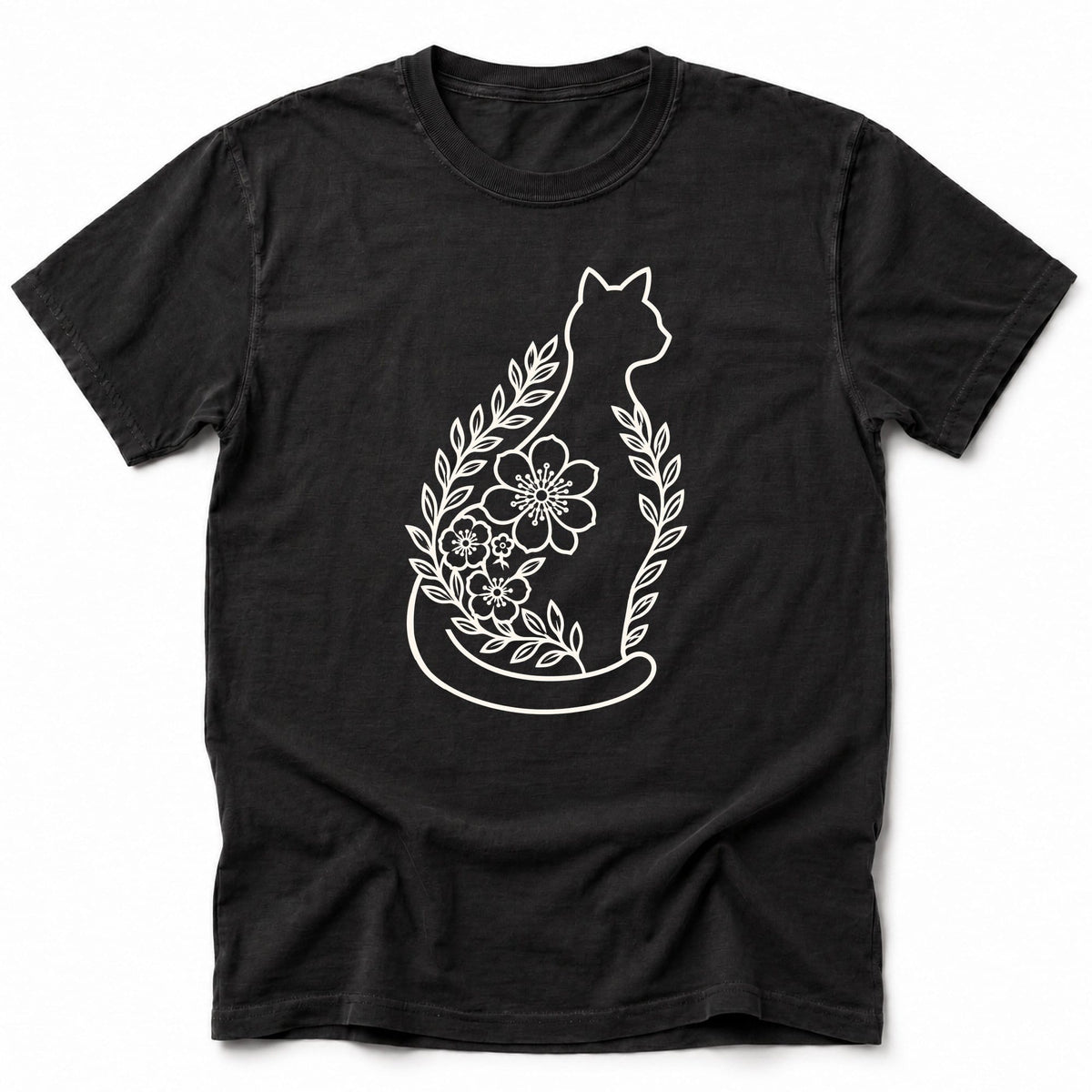 Floral Whiskers T-Shirt Black / S 13986445463229424739 T-Shirt