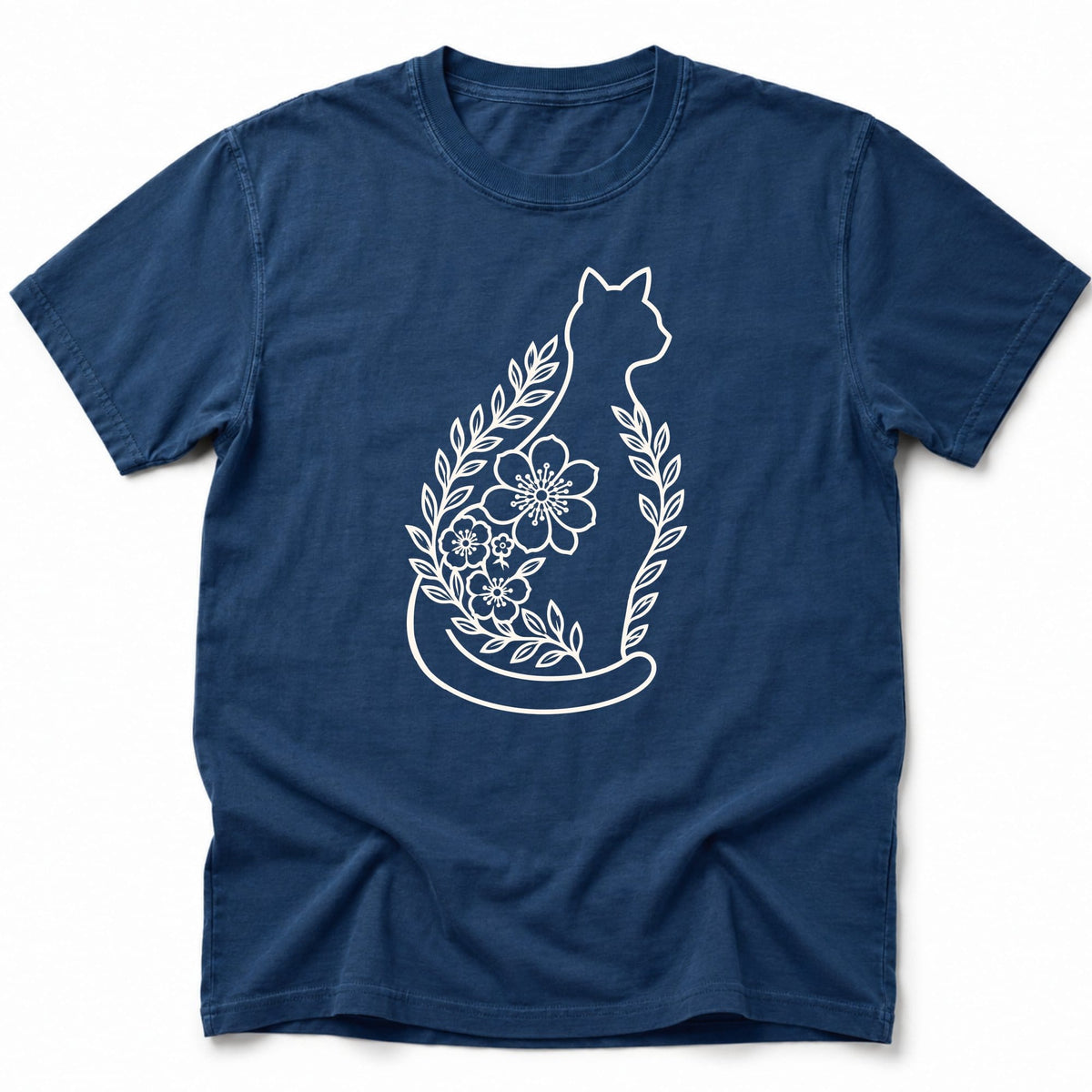 Floral Whiskers T-Shirt Navy / S 19128096698261206591 T-Shirt