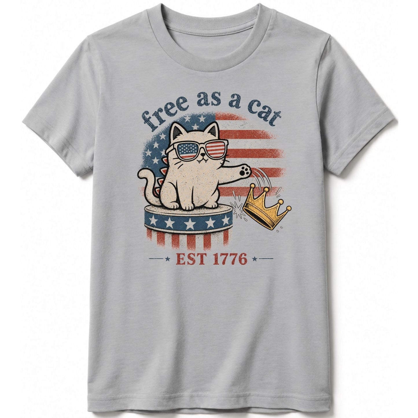 Free As A Cat 1776 Kids Tee S / Athletic Heather 20435199476820787056 Kids clothes