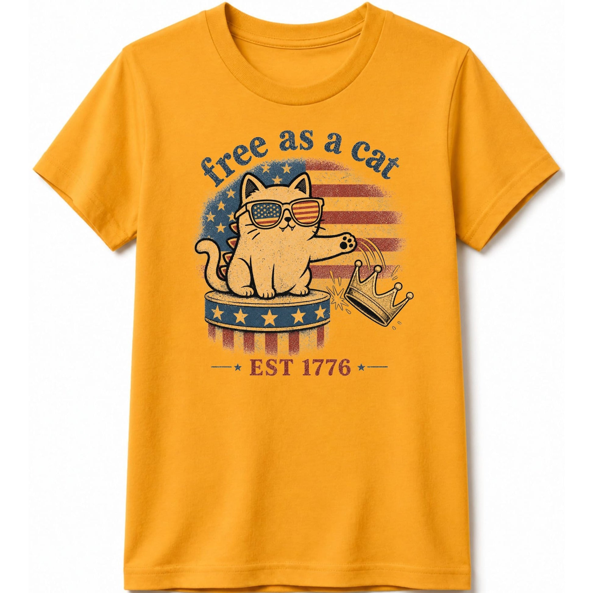 Free As A Cat 1776 Kids Tee S / Gold 22618202256753739475 Kids clothes