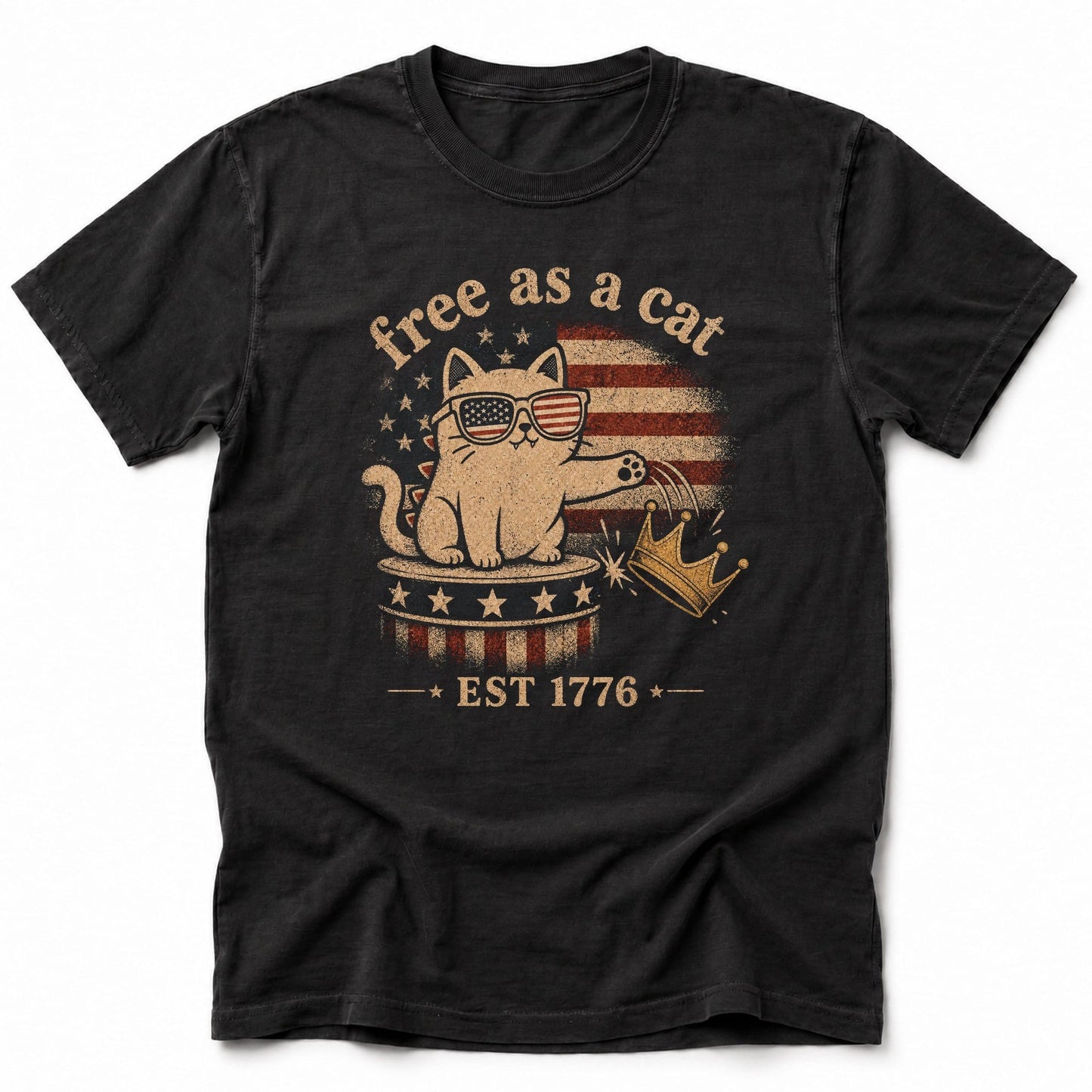 Free As A Cat 1776 T-Shirt Black / S 15676998213931924792 T-Shirt